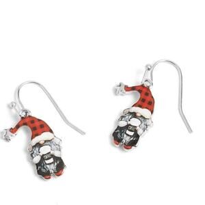 Gnome Dangle Christmas Earrings Red Black Check Coffee